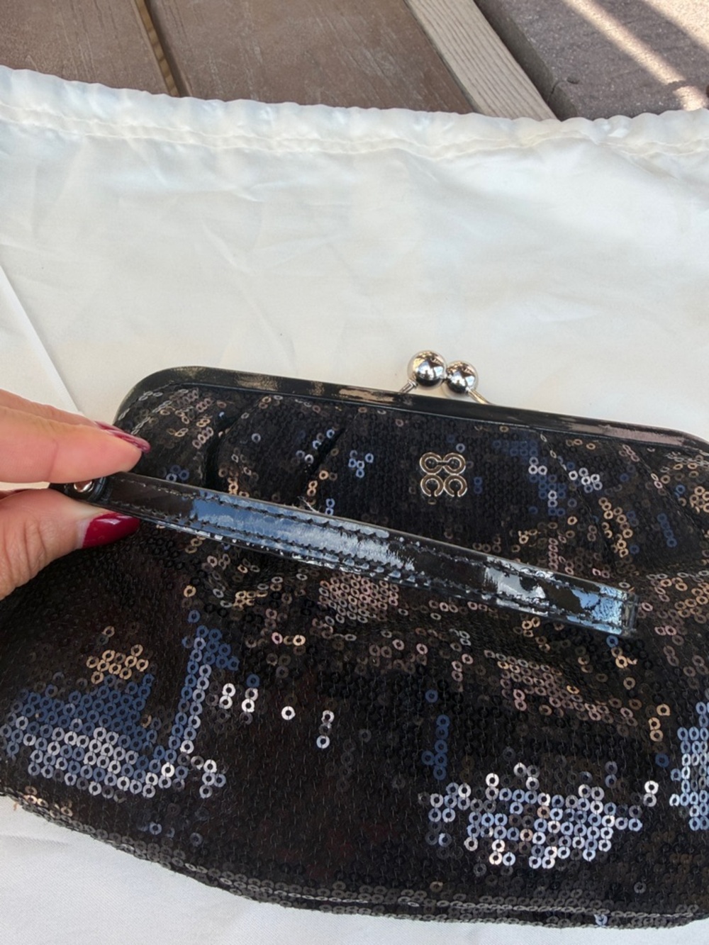 Coach Black Sequin Kiss-Lock Wristlet Clutch - Picture 13 of 14